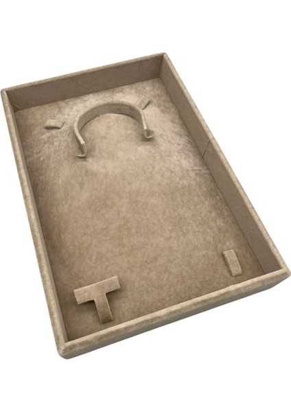 Yerli Üretim Süet Kumaş Sütlü Kahve Renk 26/19 cm Mini Takı Sergileme Tablası fiyatları