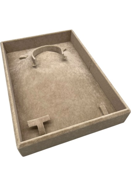 Yerli Üretim Süet Kumaş Sütlü Kahve Renk 26/19 cm Mini Takı Sergileme Tablası modelleri