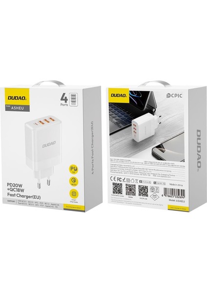 A5HEU - Hızlı Şarj Adaptörü 3 Adet USB (Qc 18W) ve 1 Adet Type-C (Pd 20W) Akıllı Çip