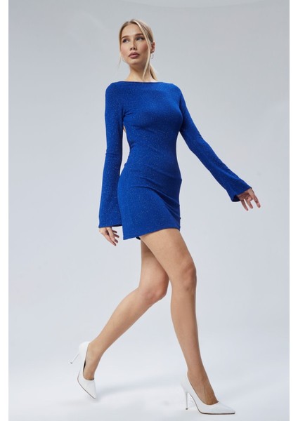 Derin Sırt Dekolteli Simli Mini Elbise modelleri