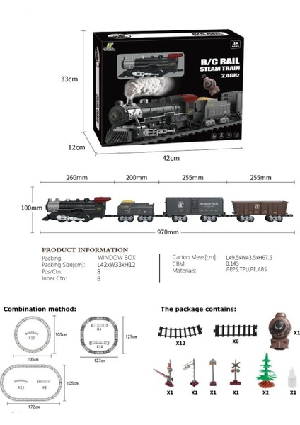 Oyuncak Tren Işıklı Sesli Buharlı Uzaktan Kumandalı Tren