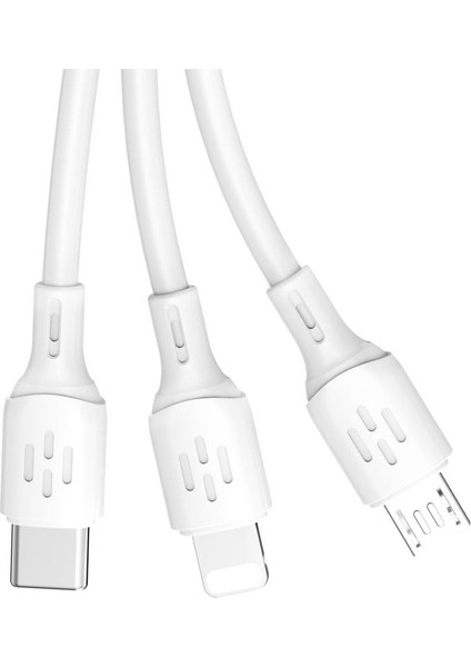 L8A - 66W Süper Hızlı Şarj 3'ü 1 Arada 1.2m Şarj Kablosu Lightning, Micro USB ve Type-C Data