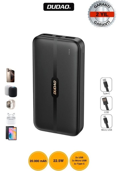 K4S+ 20.000 Mah Powerbank 22.5W Hızlı Şarj Siyah