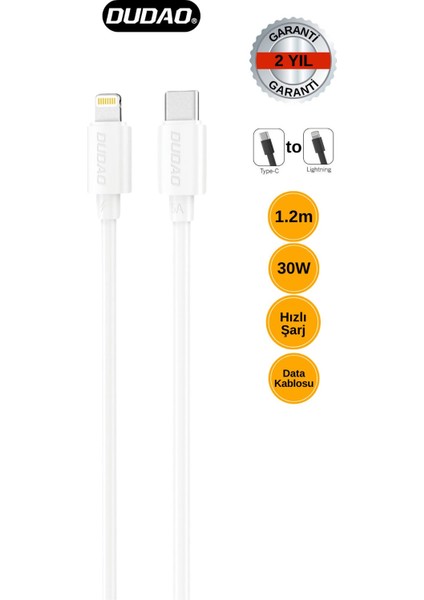 L4X - Type-C To Lightning 30W Hızlı Şarj Özellikli Kablo Iphone Type-C'den Lightning 'e Uyumlu