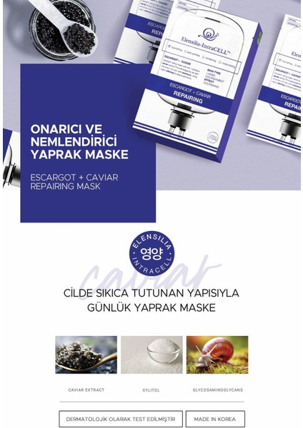 Escargot Havyar Onarıcı Nemlendirici Yaprak Maske Intracell Caviar Repairing Mask