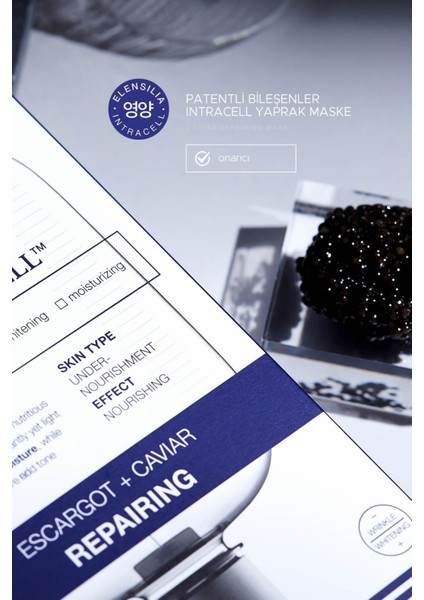 Escargot Havyar Onarıcı Nemlendirici Yaprak Maske Intracell Caviar Repairing Mask