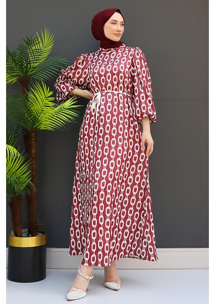 Zincir Model Elbise Bordo