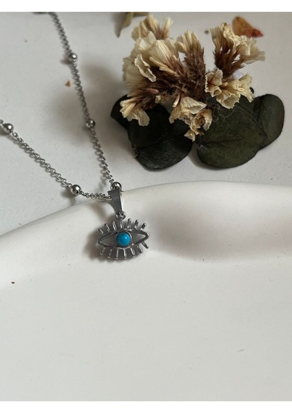Çelik Göz Figürlü Kadın Kolye Gümüş Ocean Eye - Silver Sevgiliye Hediye fiyatları