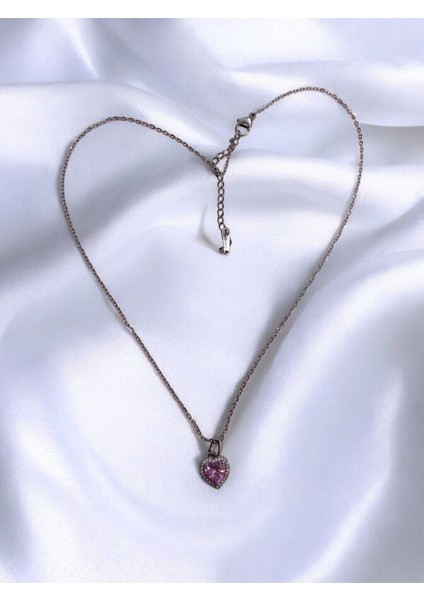 Pembe Kalp Detaylı Silver Kolye Sevgiliye Hediye modelleri