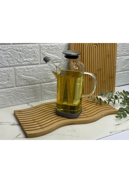 1 Adet Metal Kapaklı Silikon Tabanlı Borasilikat Cam Yağdanlık Yağ Şişesi Yağlık Sirkelik 800 Ml