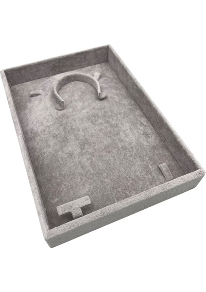 Yerli Üretim Süet Kumaş Gri Renk 26/19 cm Mini Takı Sergileme Tablası