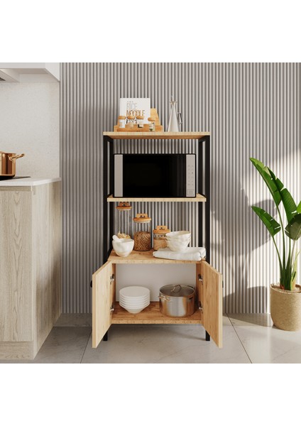 Ygdecor Mutfak Standı Kapaklı 4 Raflı Mikrodalga Fırın Rafı Çok Amaçlı Dolap Mutfak Rafı Mutfak Bangosu