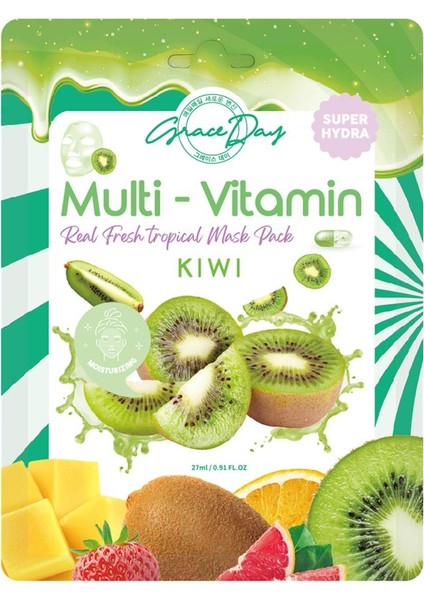 Multivitamin Kivi Yoğun Nemlendirici Kağıt Maske Grace Day Kiwi Sheet Mask ( Vegan Maske )