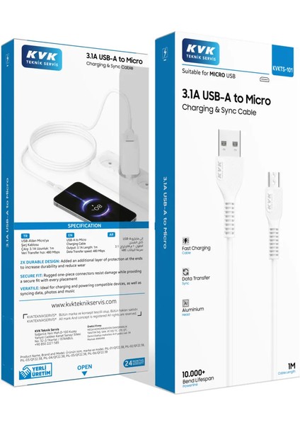 KVK3.1A Usb-A To Micro Charging&sync Cable Şarj Kablosu