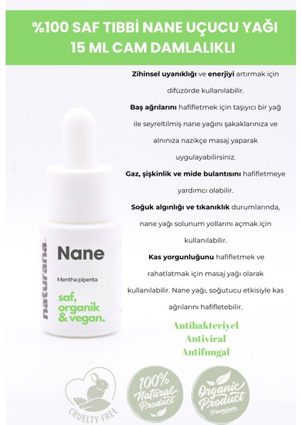 Saf Tıbbi Nane Uçucu Yağı 15 ml Mentha Piperita