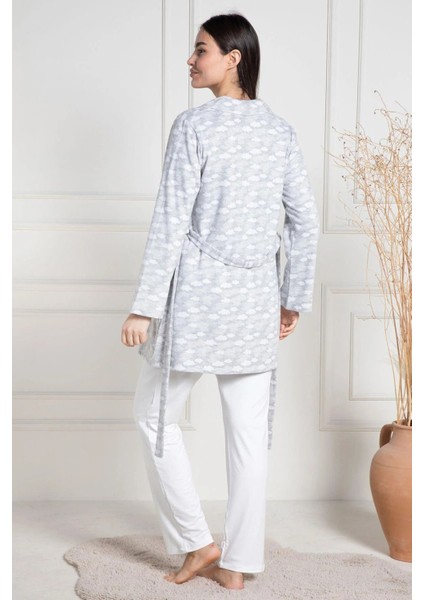 Şardonlu, Sabahlıklı Hamile & Lohusa Pijama Takımı, %75 Pamuk %20 Viskon %5 Likra