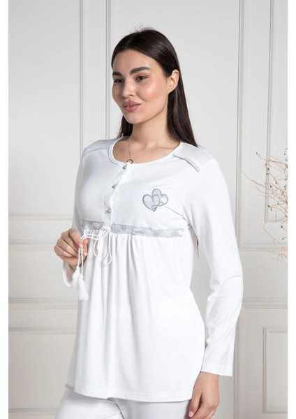 Şardonlu, Sabahlıklı Hamile & Lohusa Pijama Takımı, %75 Pamuk %20 Viskon %5 Likra