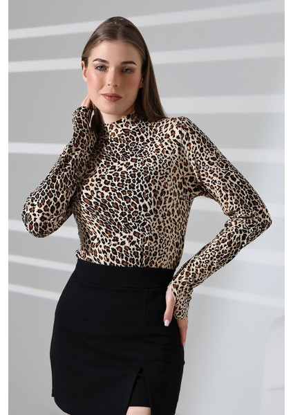 Kadın Kolsuz Body 21757 Leopar Desen