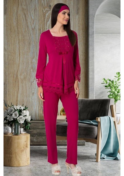 Mecit Örme Trikolu Lohusa Pijama Sabahlık Takım 5569