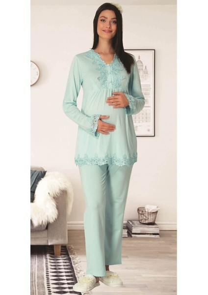 Pamuklu Dantelli Hamile Lohusa Pijama Takımı