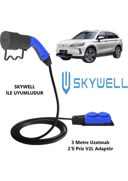 - Skywell Elektrikli Araçlardan Güç Alın: V2L Adaptör (3 Metre Uzatmalı)