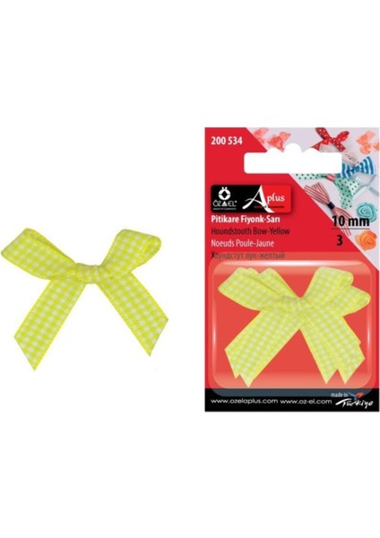 Limon Sarısı Ekose Desenli Fiyonk Kurdele 10 mm 9 Adet 200 534