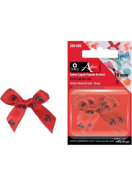 Kırmızı Saten Siyah Çapa Baskılı Fiyonk Kurdele 10 mm 9 Adet 200 608