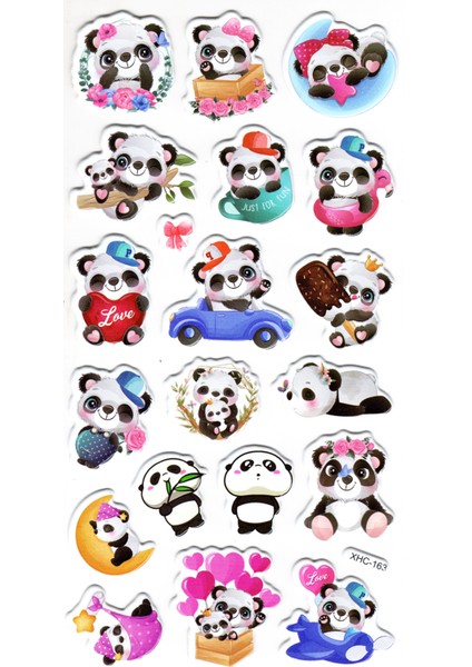 Sticker Kabartmalı Stiker Çıkartma Etiket (XHC163)-18X9 Cm- Sevimli Panda
