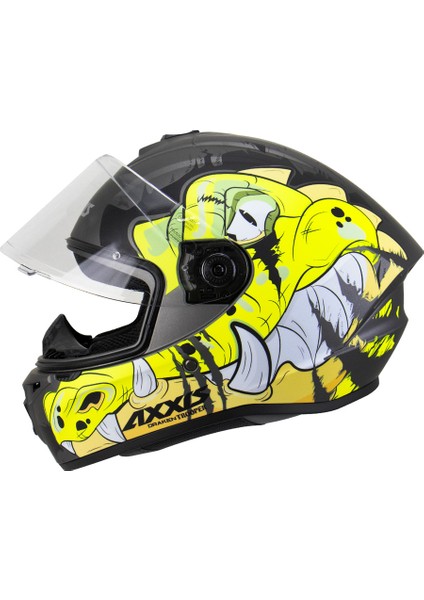 Draken S Trooper D3 Matt Fluor Yellow Full Face Motosiklet Kaskı + Yedek Siyah Vizör - M