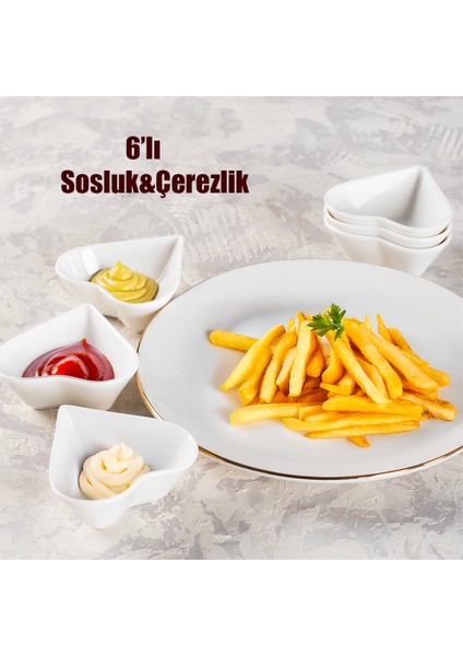 Bone 6'Lı Kalpli Sunumluk Kase Mini Çerezlik Şekerlik Reçellik Sosluk Çerezlik Kase Seti
