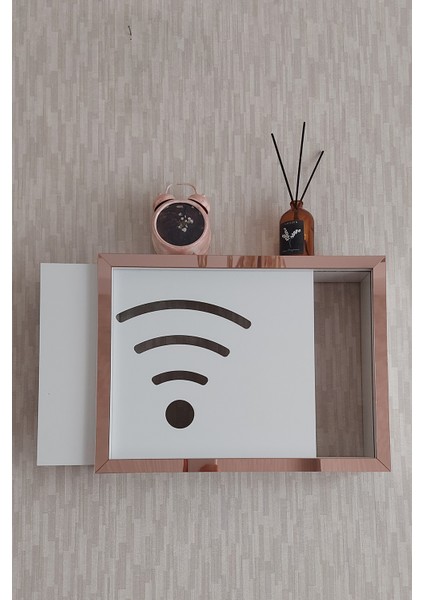 Beyaz-Rose 30 x 40 x 7 cm Wifi Amblemli Duvara Asılabilir Sigorta ve Modem-Wifi Saklama Kutusu! Saklama Kutusu