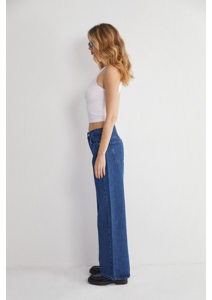 Yüksek Bel Geniş Paça Denim Jeans