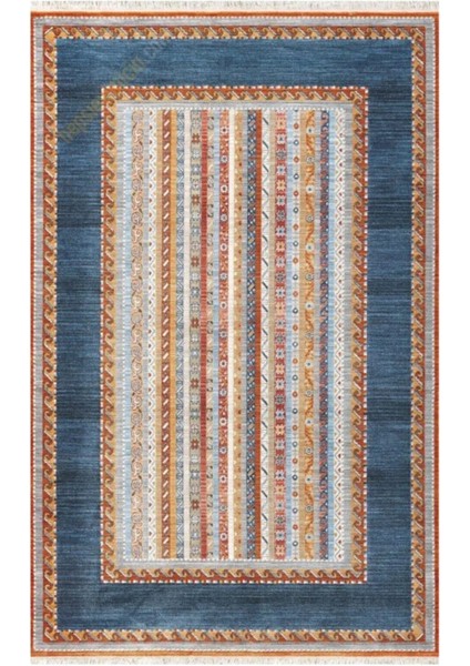 7/24 Retro Tarzı 120 x 180 Toz Barındırmaz Viskon Halı 0123-LACİVERT