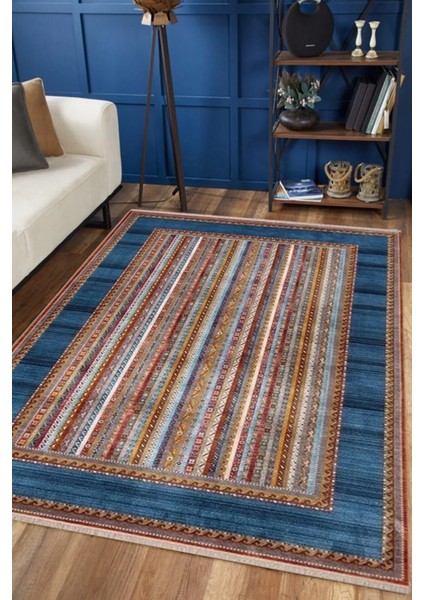 7/24 Retro Tarzı 120 x 180 Toz Barındırmaz Viskon Halı 0123-LACİVERT