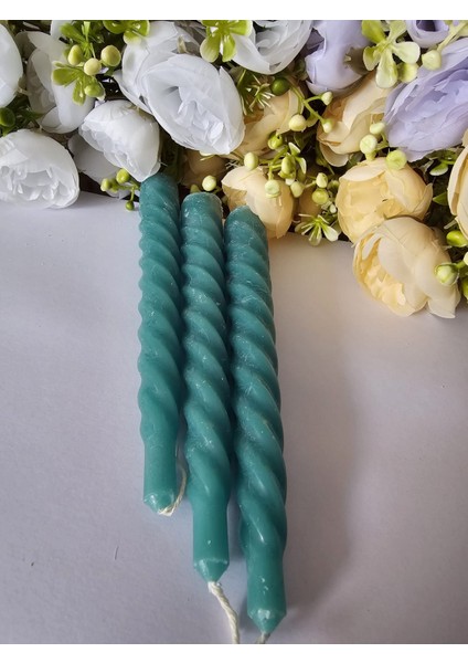 3 Lü Burgu Petrol Yeşili Mum Şamdan Dekor Yılbası Özel Gün Mumu fiyatları