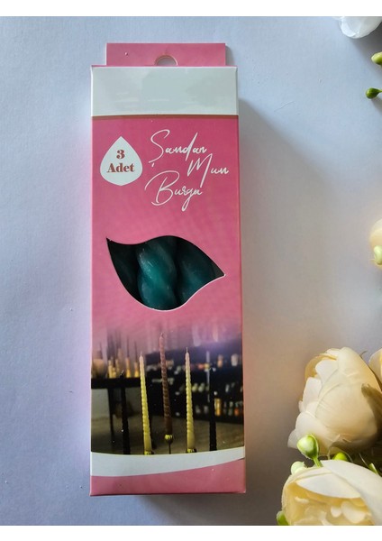 3 Lü Burgu Petrol Yeşili Mum Şamdan Dekor Yılbası Özel Gün Mumu modelleri