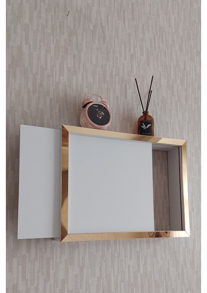 Beyaz-Gold 30 x 40 x 7 cm Düz Kapaklı Duvara Asılabilir Sigorta ve Modem-Wifi Saklama Kutusu! Saklama Kutusu modelleri