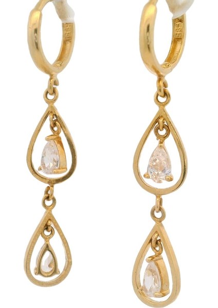 Sallantılı Damla Zirkon Taşlı Şık ve Uzun Yeşil Altın Küpe modelleri