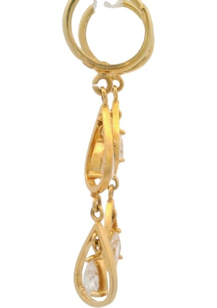 Sallantılı Damla Zirkon Taşlı Şık ve Uzun Yeşil Altın Küpe indirimleri