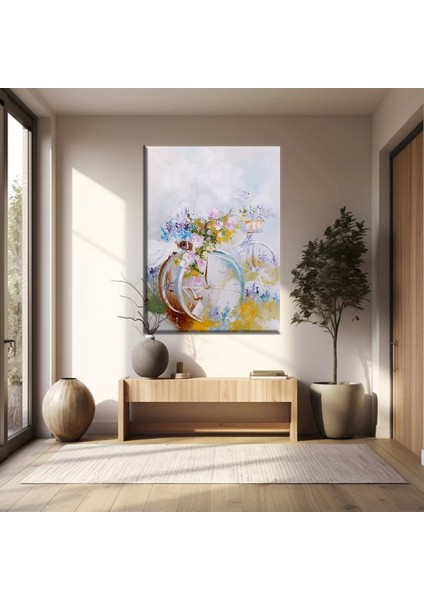 Çiçekler ve Bisiklet Kanvas Tablo