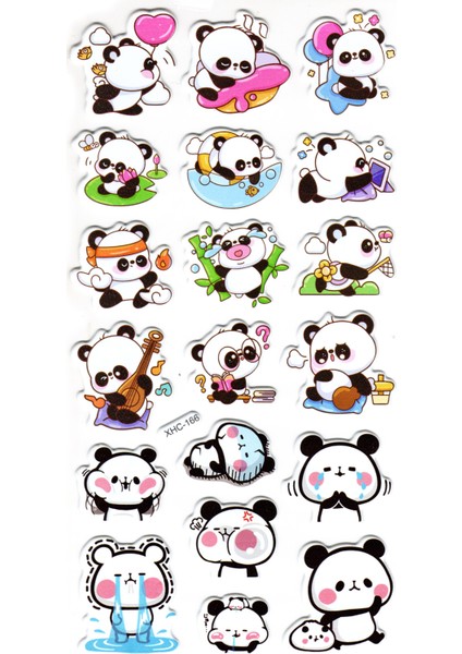 Sticker Kabartmalı Stiker Çıkartma Etiket (XHC166)-18X9 Cm- Sevimli Emoji Panda modelleri