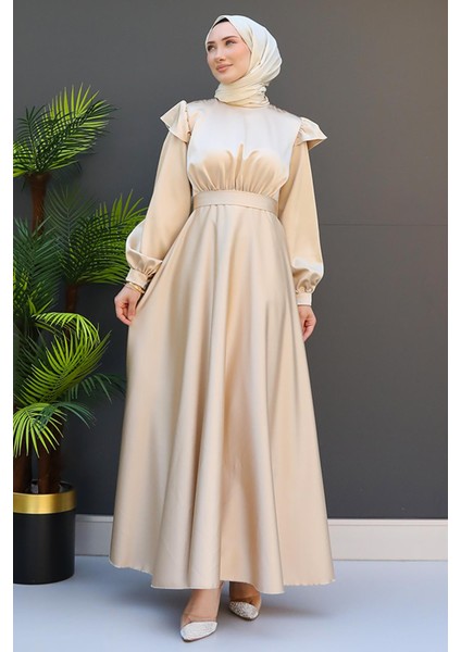 Omuz Detay Elbise Krem modelleri