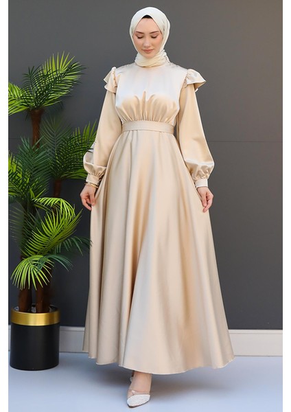 Omuz Detay Elbise Krem fırsatları