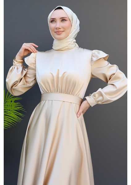 Omuz Detay Elbise Krem indirimleri