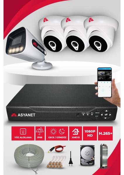 4 Kameralı 3 İç 1 Dış Ortam Kamera Seti 320 GB HDD Full Hd Gece Görüşlü Güvenlik Kamerası Sistemi