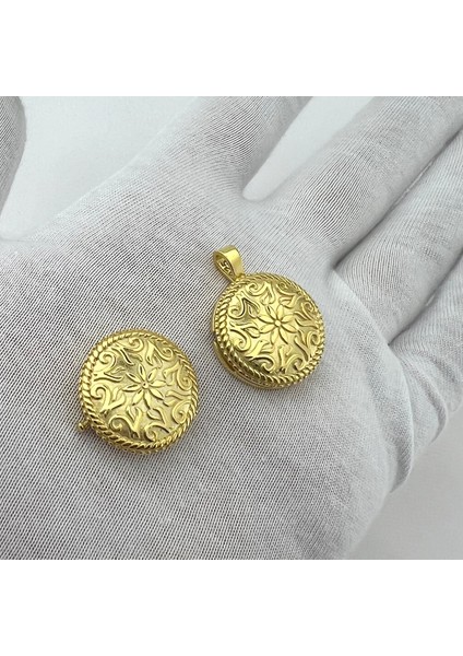 925 Ayar Gümüş Çiçek Motifli Gold Muska Kolye