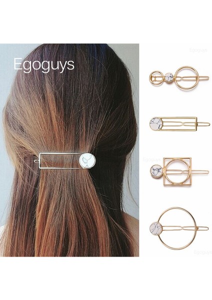 Stil 7 1 Pc Moda Geometrik Saç Klipleri Daire Kare Tokalar Kadın Kız Doğal Taş Ebru Tokalarım Retro Metal Saç Şekillendirici Pin (Yurt Dışından) indirimleri