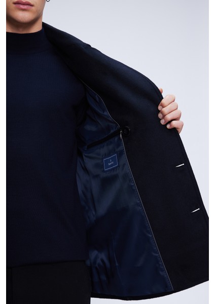 Lacivert Slim Fit Düz Kruvaze Yünlü Kaşe Kaban fırsatları
