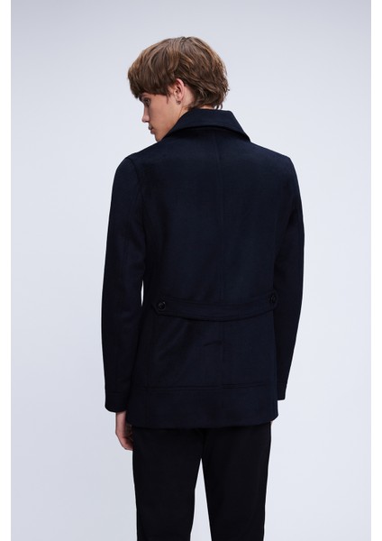 Lacivert Slim Fit Düz Kruvaze Yünlü Kaşe Kaban indirimleri