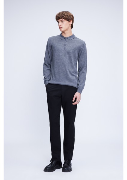 Gri Regular Fit Düz Polo Yaka Yünlü Triko Kazak fiyatları